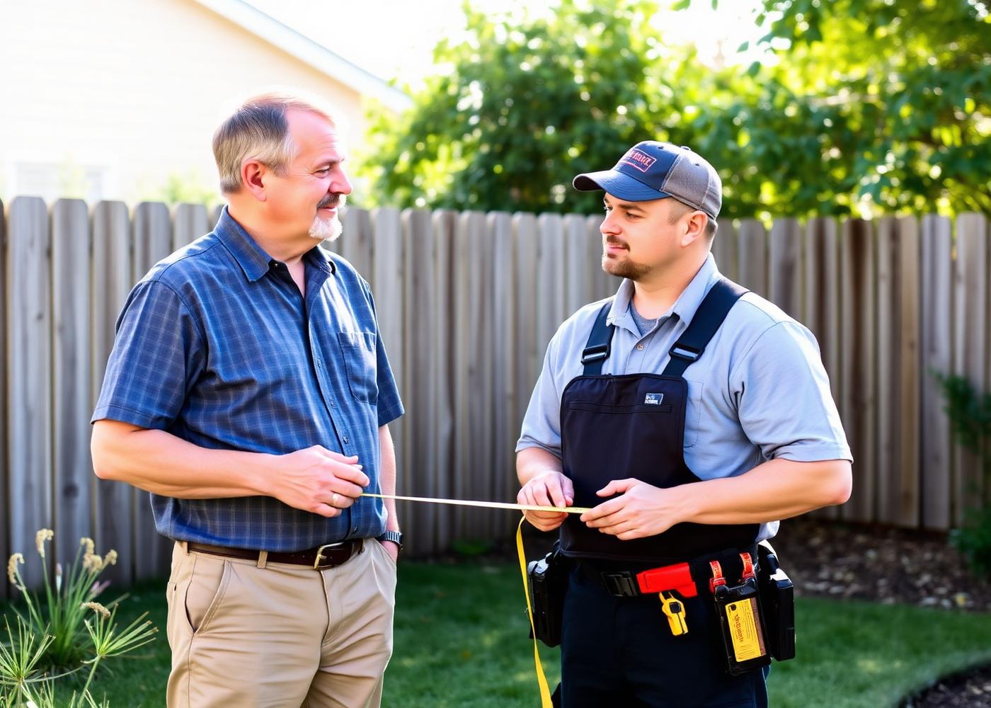 Homeowner reviewing a fence project with a service professional